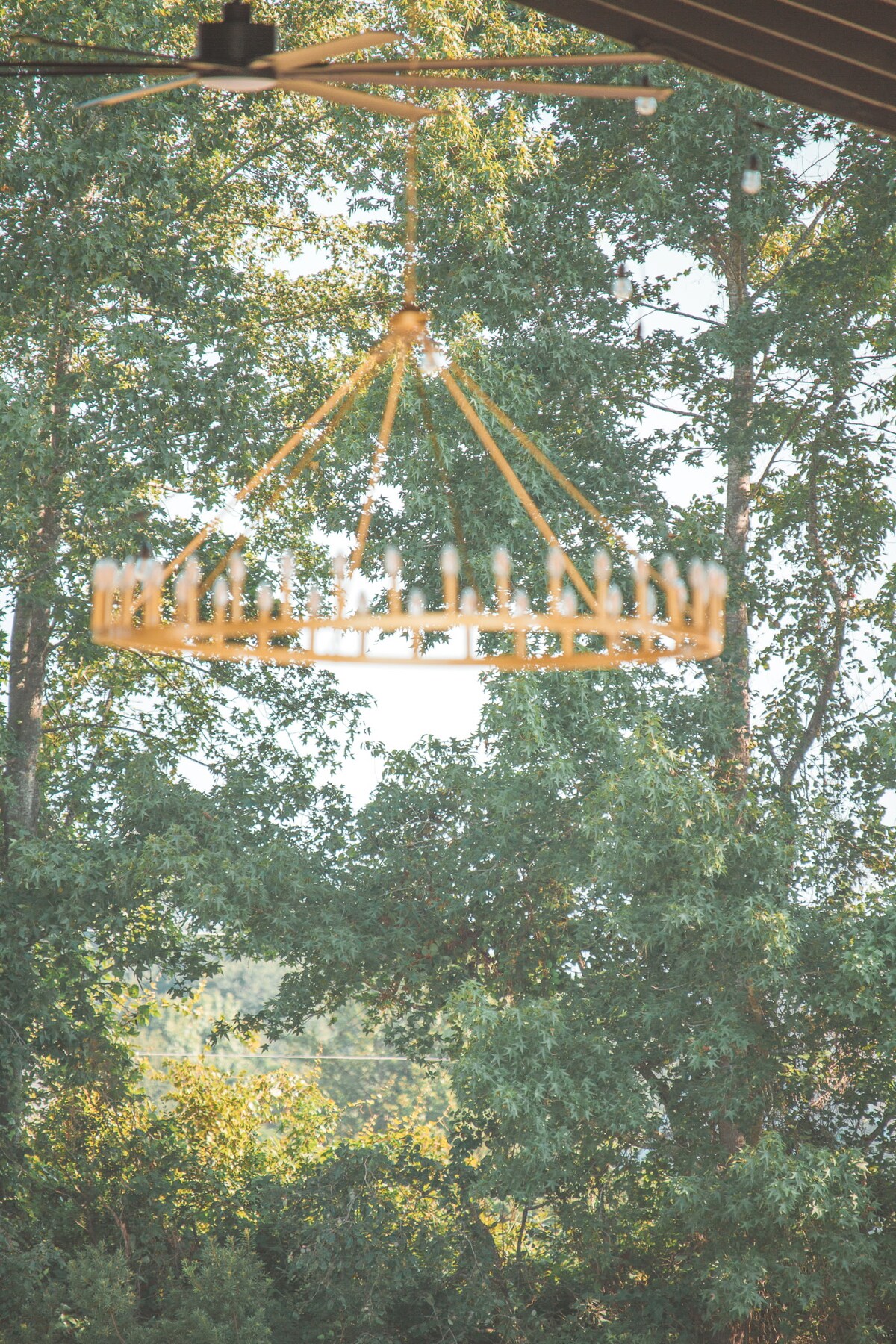 Chandelier lighting inside the Parkton Place event pavilion